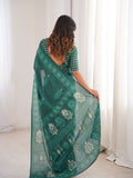 Soft Pure Cotton Hand Bagru Print Sarees With Blouse Pice