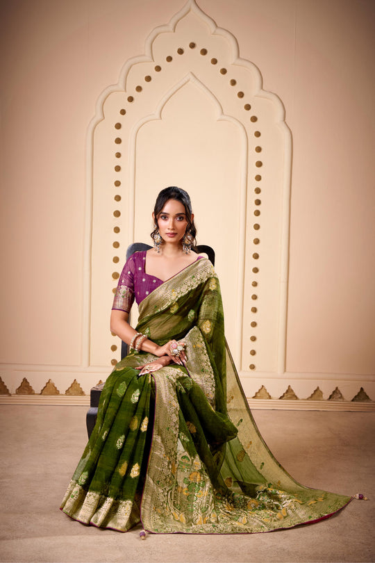 Jimmy Chu Woven Design Butta Work Weaving Handloom Saree With Blouse Piece