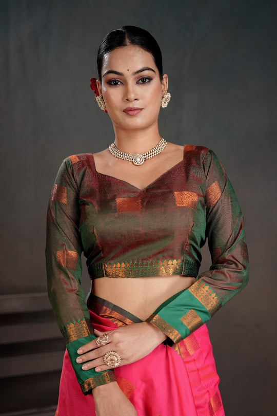 Soft Silk Chitt Palu With Contrast Blouse Weaving Saree