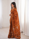 Soft Pure Cotton Hand Bagru Print Sarees With Blouse Pice