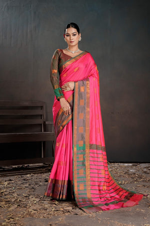 Soft Silk Chitt Palu With Contrast Blouse Weaving Saree