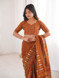 Soft Pure Cotton Hand Bagru Print Sarees With Blouse Pice