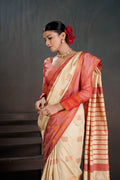 Soft Silk Chitt Palu With Contrast Blouse Weaving Saree