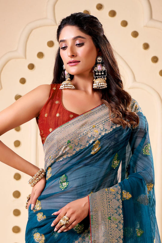 Jimmy Chu Woven Design Butta Work Weaving Handloom Saree With Blouse Piece