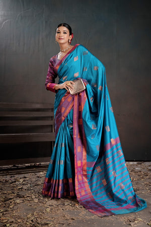 Soft Silk Chitt Palu With Contrast Blouse Weaving Saree