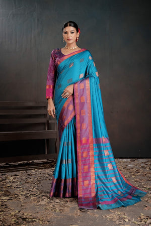Soft Silk Chitt Palu With Contrast Blouse Weaving Saree