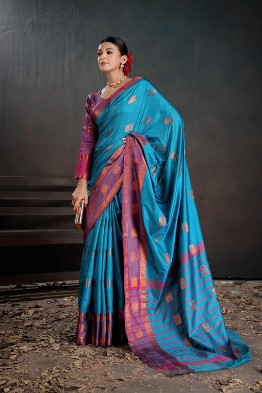 Soft Silk Chitt Palu With Contrast Blouse Weaving Saree