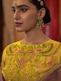 Gold Tissue Fabric With Multi Thread Embroidery Work And Lace Border Details.