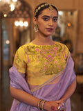 Gold Tissue Fabric With Multi Thread Embroidery Work And Lace Border Details.
