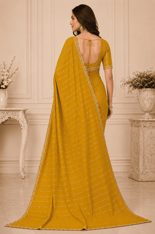 Mustard Embroidered Saree With Blouse Piece