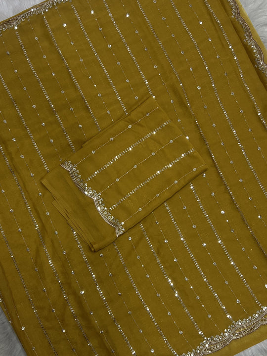 Mustard Embroidered Saree With Blouse Piece