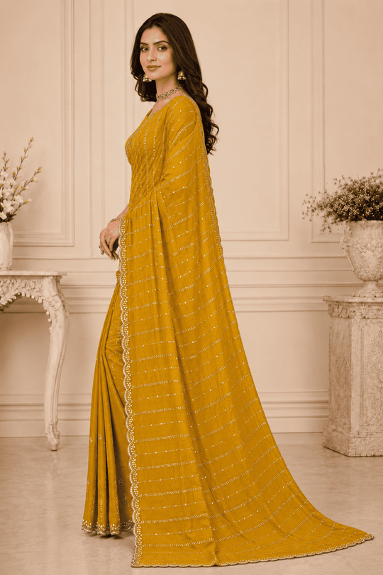 Mustard Embroidered Saree With Blouse Piece