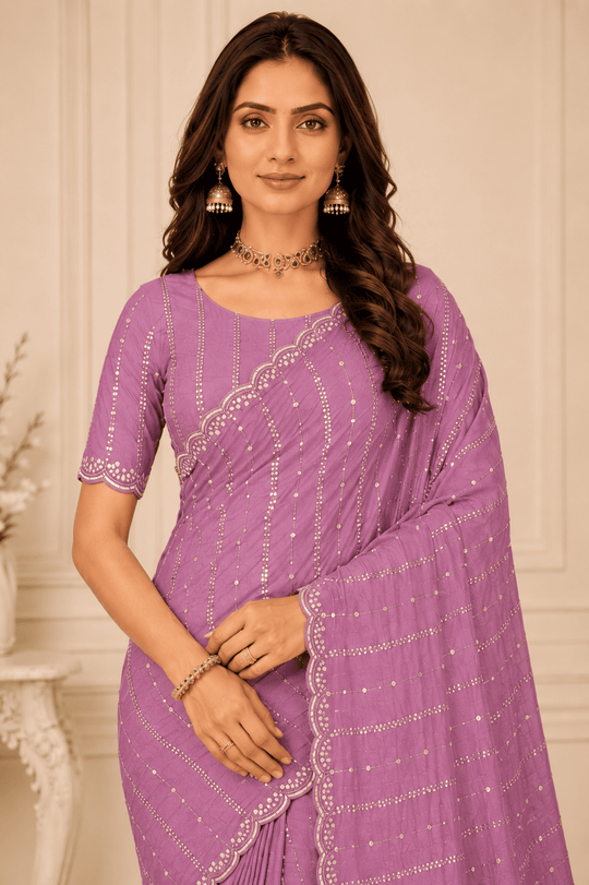 Pink Embroidered Saree With Blouse Piece