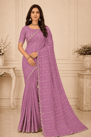 Pink Embroidered Saree With Blouse Piece