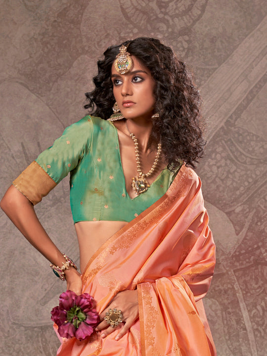 Orange Silk Saree With Blouse Piece