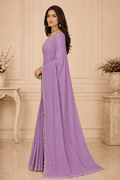 Lavender  Embroidered Saree With Blouse Piece