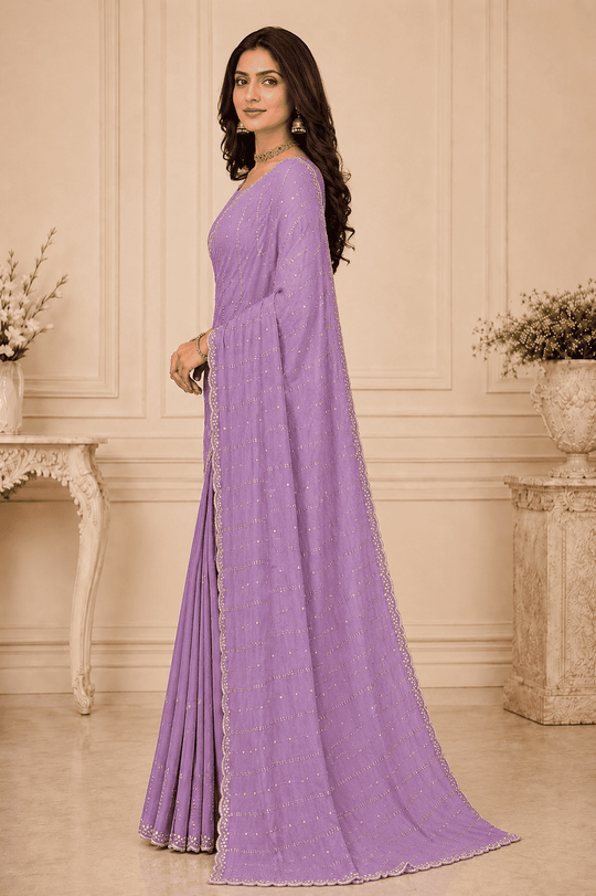 Lavender  Embroidered Saree With Blouse Piece
