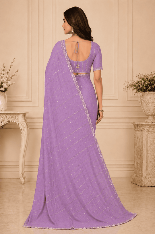 Lavender  Embroidered Saree With Blouse Piece