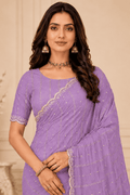 Lavender  Embroidered Saree With Blouse Piece