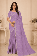 Lavender  Embroidered Saree With Blouse Piece