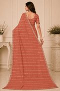 Rust Orange Embroidered Saree With Blouse Piece