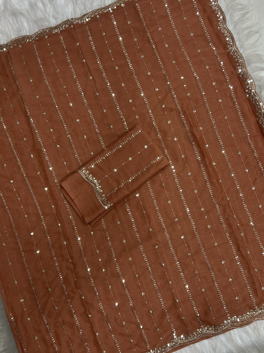 Rust Orange Embroidered Saree With Blouse Piece