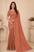 Rust Orange Embroidered Saree With Blouse Piece