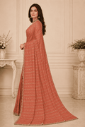 Rust Orange Embroidered Saree With Blouse Piece