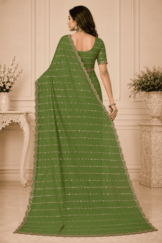 Green Embroidered Saree With Blouse Piece
