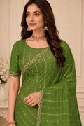 Green Embroidered Saree With Blouse Piece