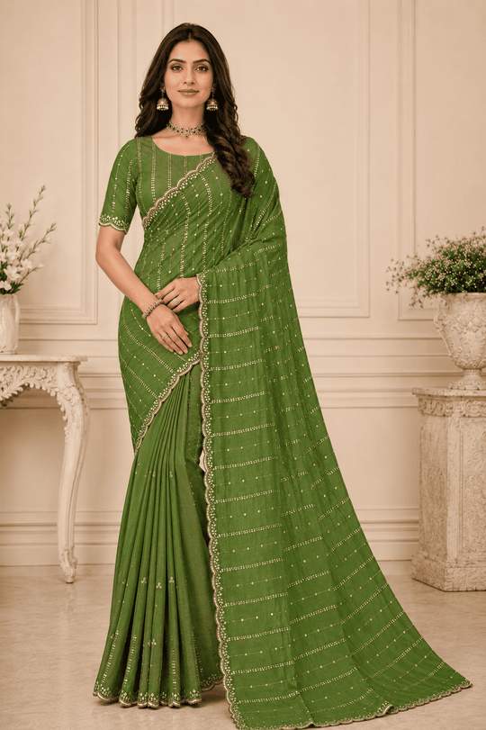 Green Embroidered Saree With Blouse Piece