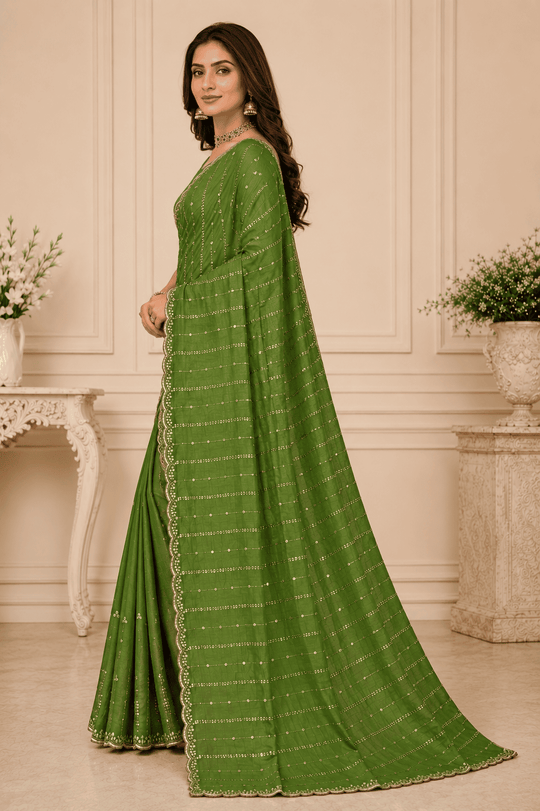 Green Embroidered Saree With Blouse Piece
