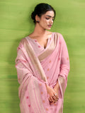 Pink Linen Silk Saree With Blouse Piece