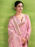 Pink Linen Silk Saree With Blouse Piece