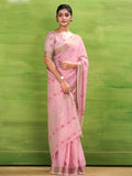 Pink Linen Silk Saree With Blouse Piece