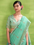 Sea Green Linen Silk Saree With Blouse Piece