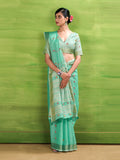 Sea Green Linen Silk Saree With Blouse Piece
