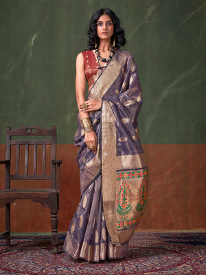 Purple Paithani Tissue Saree With Blouse Piece
