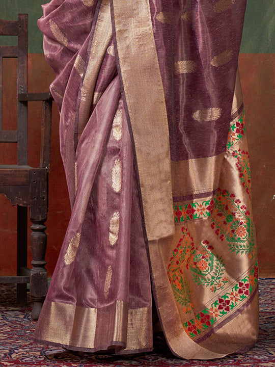 Red Paithani Tissue Saree With Blouse Piece