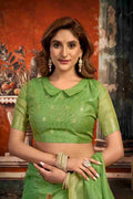Green Cotton Saree With Blouse Piece