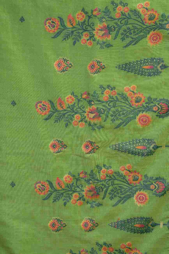 Green Cotton Saree With Blouse Piece