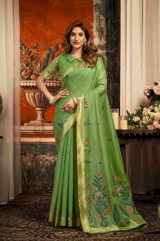 Green Cotton Saree With Blouse Piece