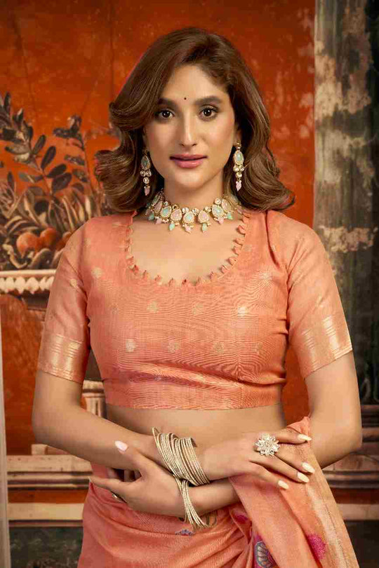 Orange Cotton Saree With Blouse Piece
