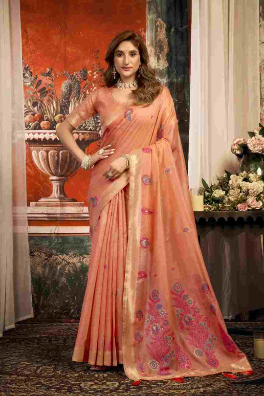 Orange Cotton Saree With Blouse Piece