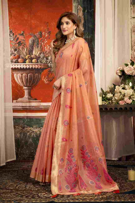 Orange Cotton Saree With Blouse Piece