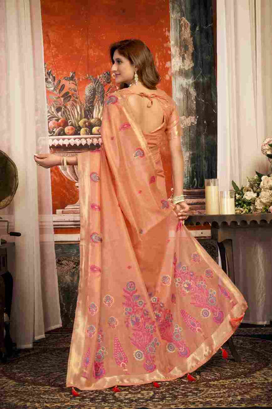 Orange Cotton Saree With Blouse Piece