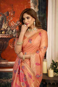 Orange Cotton Saree With Blouse Piece