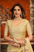 Cream Cotton Saree With Blouse Piece