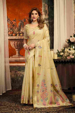 Cream Cotton Saree With Blouse Piece