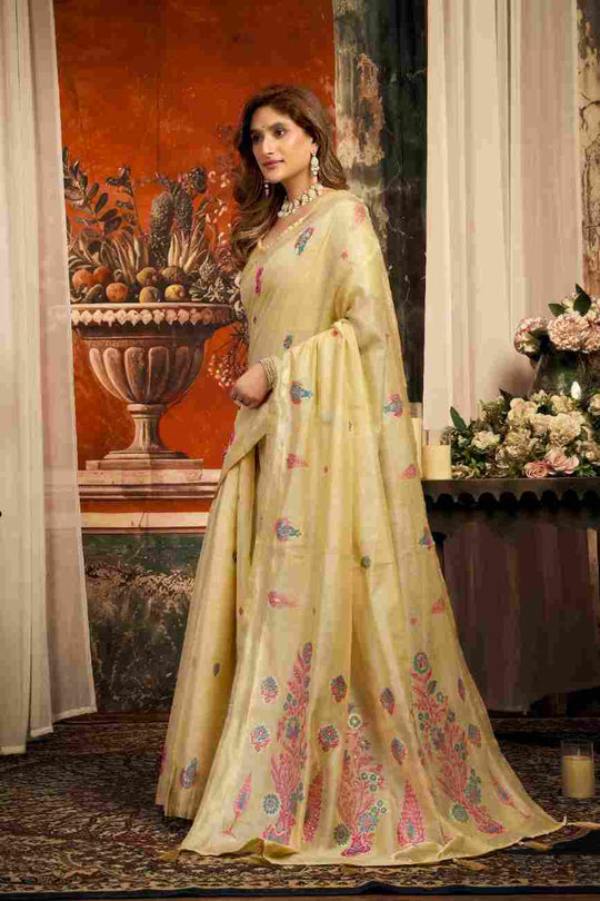 Cream Cotton Saree With Blouse Piece